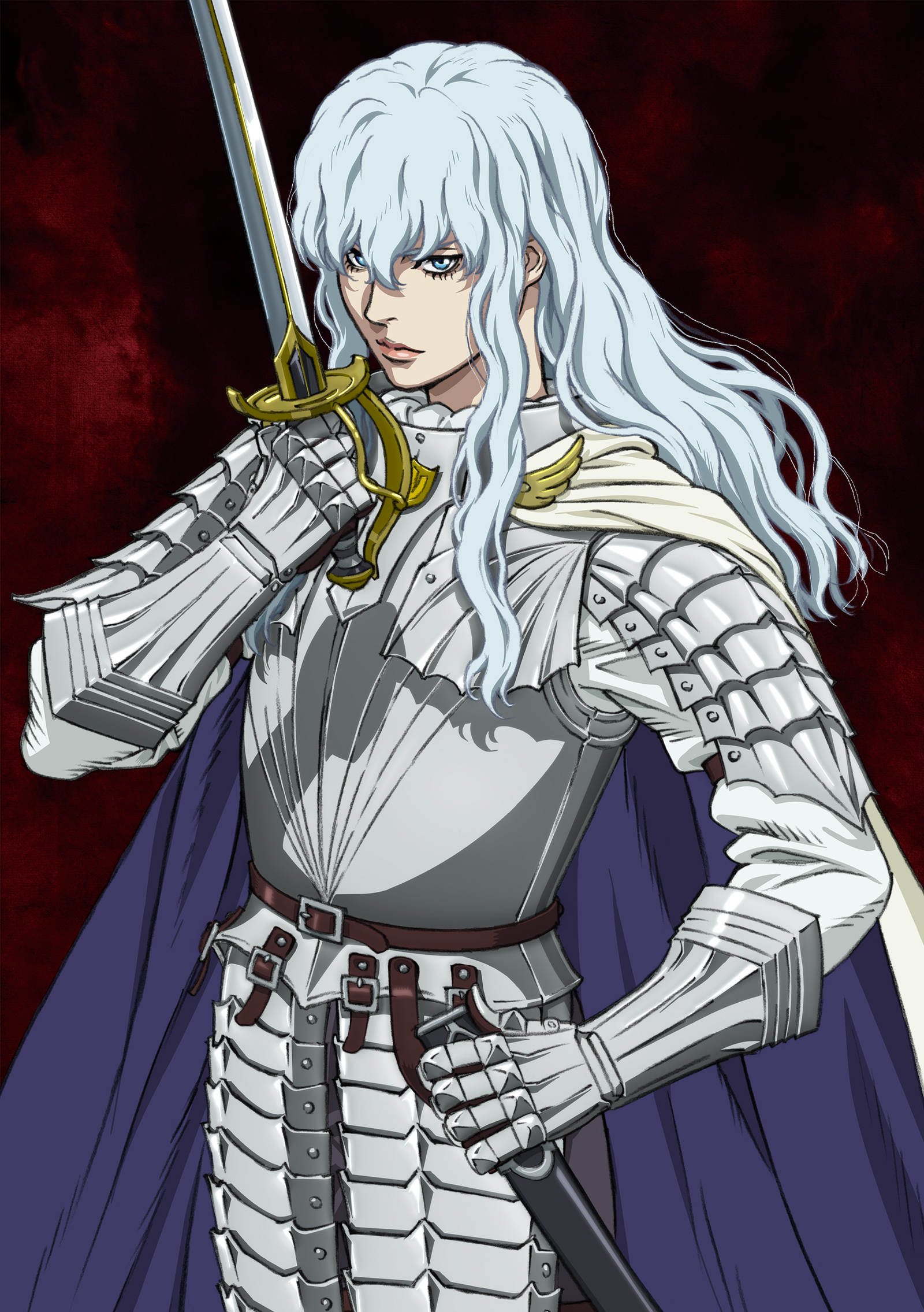 Griffith in silver armor with his sword